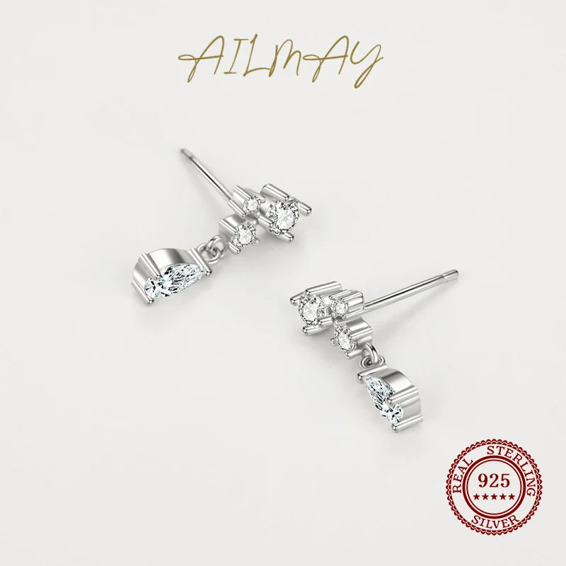 Ailmay 925 Sterling Silver Luxury Water Drop Shape Shiny Clear CZ Stud Earrings For Women Wedding Statement Fine Silver Jewelry