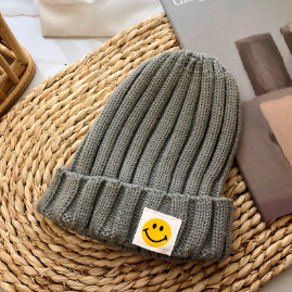 Baby Toddler Ribbed Knit Smile Face Beanie "LOVE SMILE"