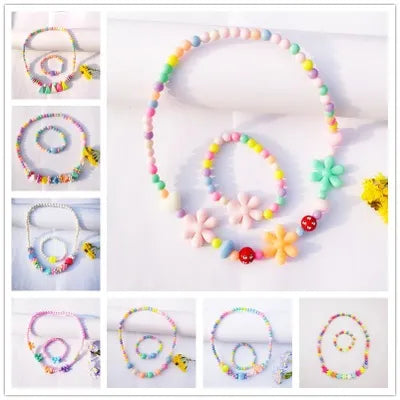 New Fashion Acrylic Bead Flower Children Necklace Color Bead Children Bracelet Necklace Set